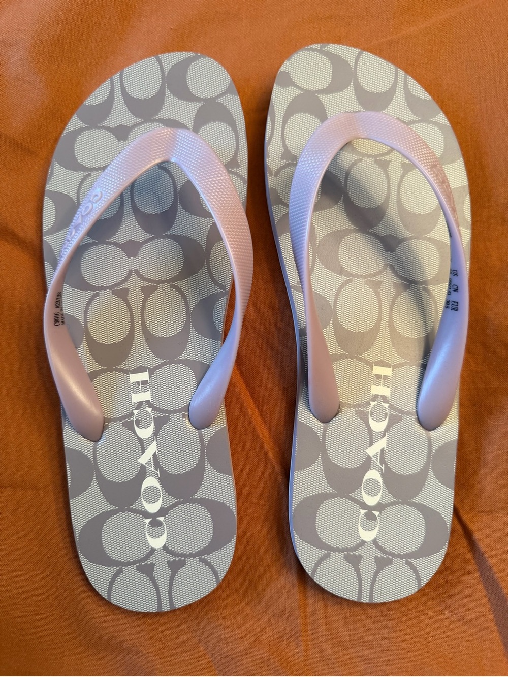 Coach Gray Signature Logo Flip Flop Sandals with Light Pink Straps